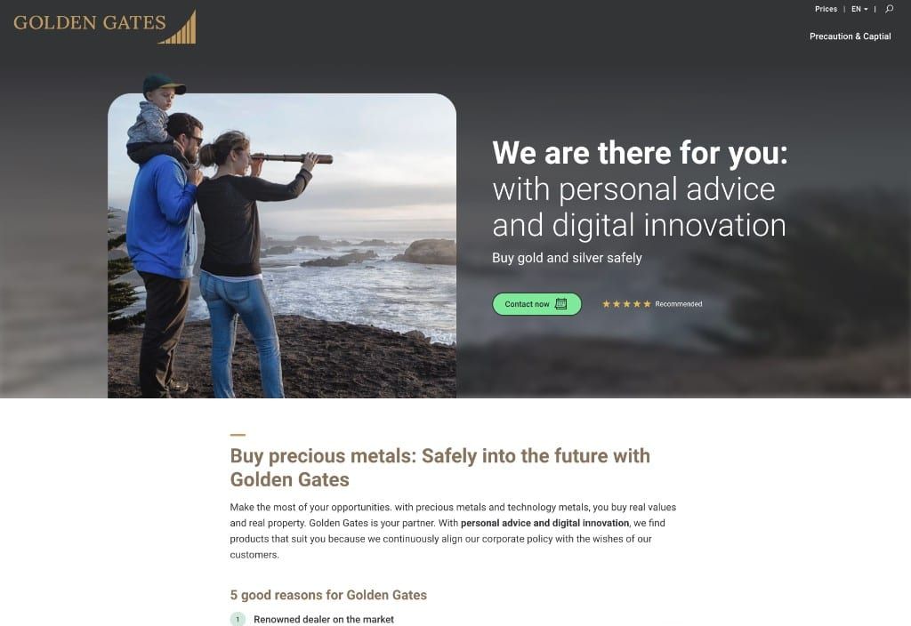 Goldengates Startseite in englischer Sprache