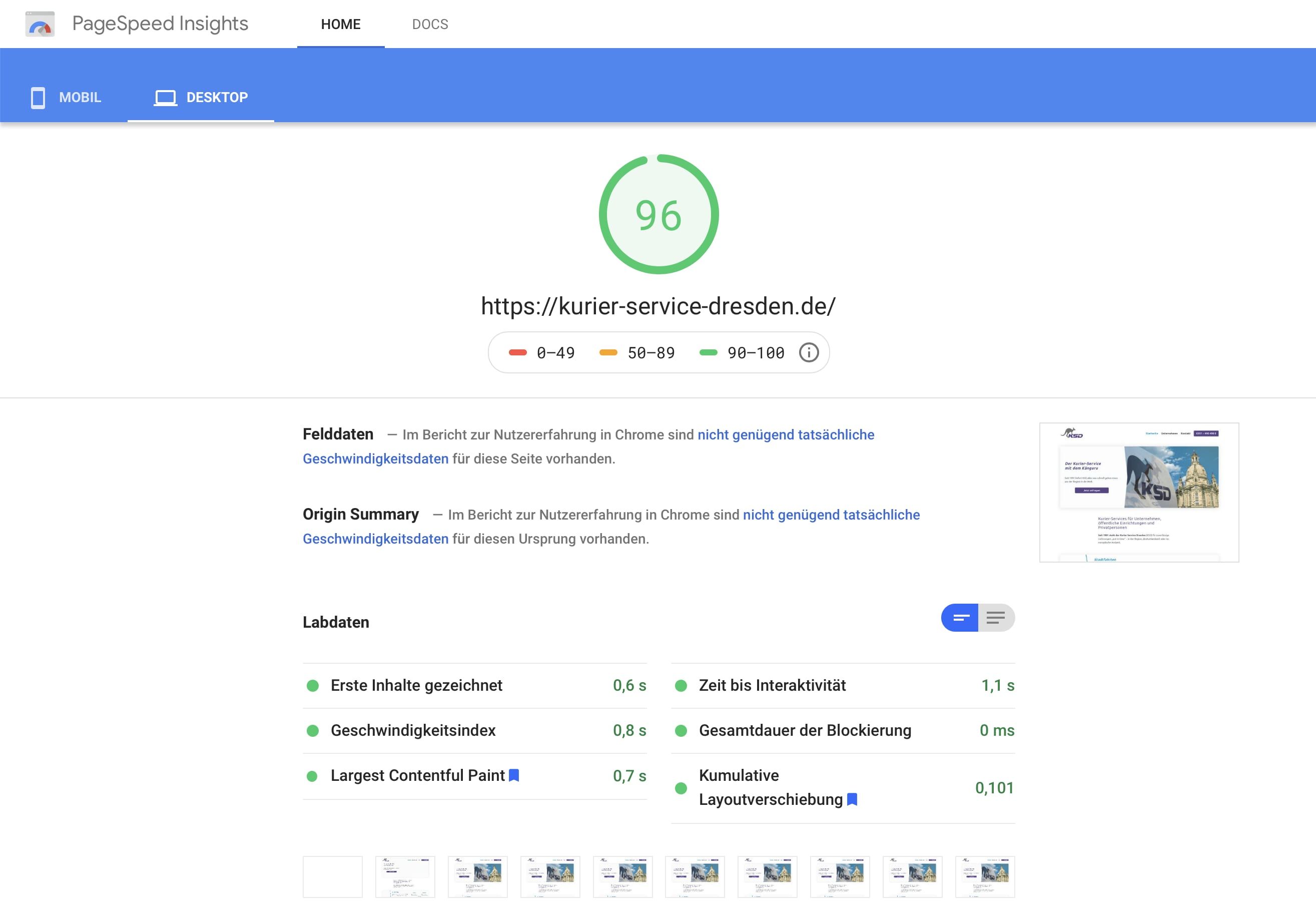 PageSpeed-Auswertung (WordPress)