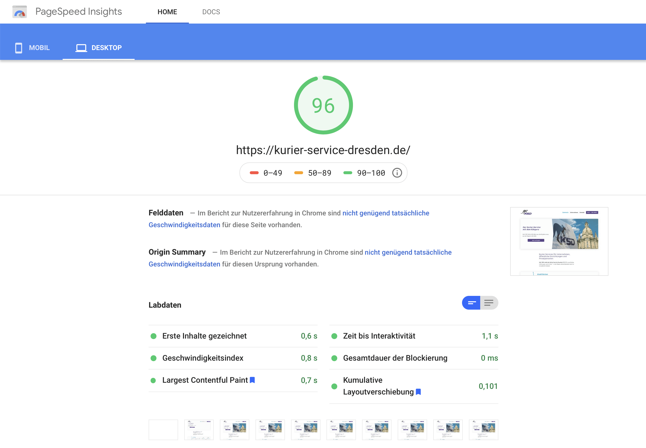 PageSpeed-Auswertung (WordPress)